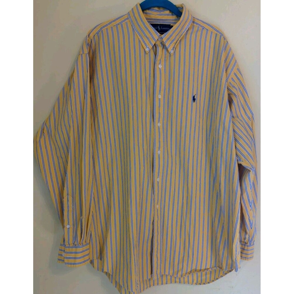 Polo Ralph Lauren Men Blake Two-Ply Cotton Yellow/Blue Stripe Navy Pony Sz XL